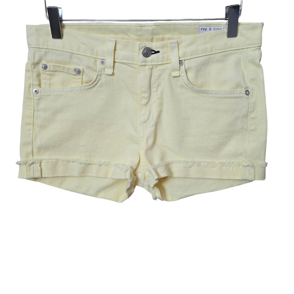 Rag & Bone Cut Off Frayed Cuff Light Yellow Denim Jean Shorts